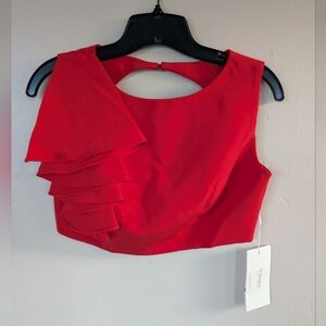 NWT! TS Couture (Light In The Box) Formal Ruffle Crop Top/Blouse, Ruby Red (6)